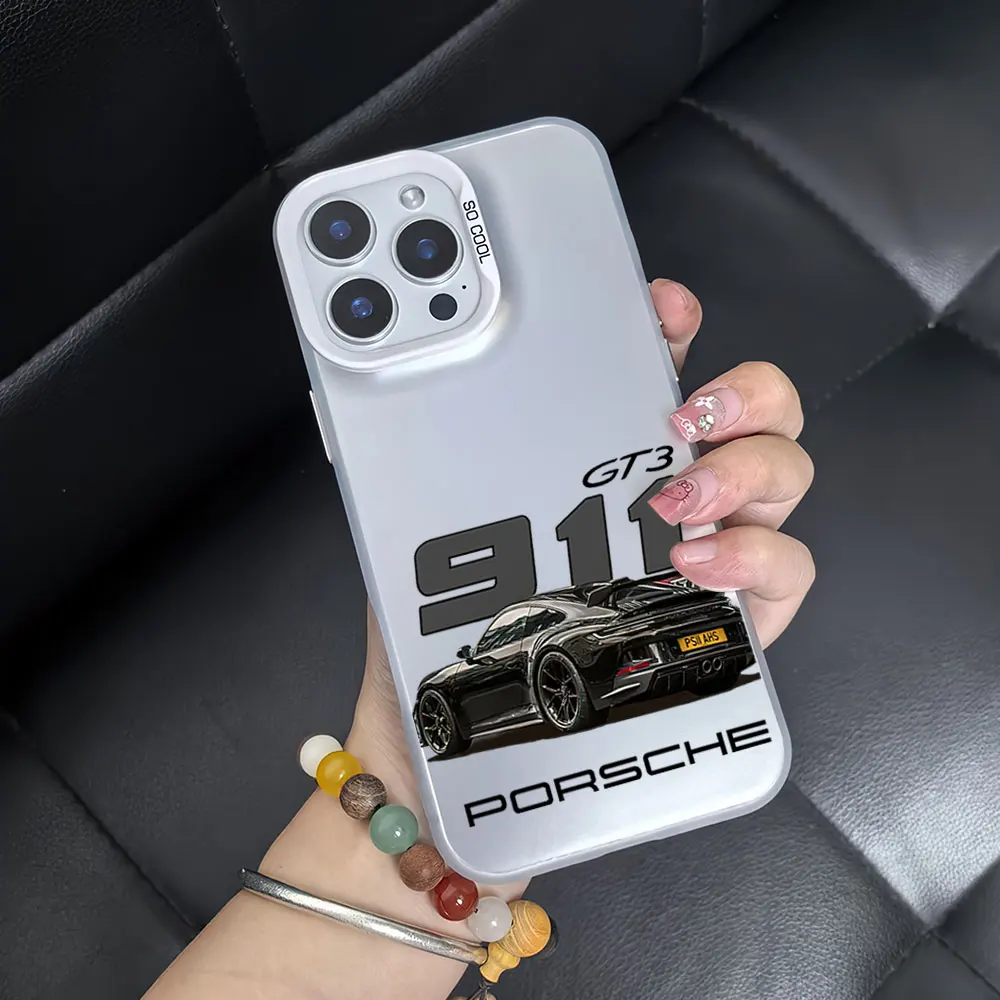 Trends Fashion Design Phone Case For luxury iPhone 911 GT3 RS CAR 16 12 13 11 14 15 Pro Max Plus Lens Circle IMD Laser Shell