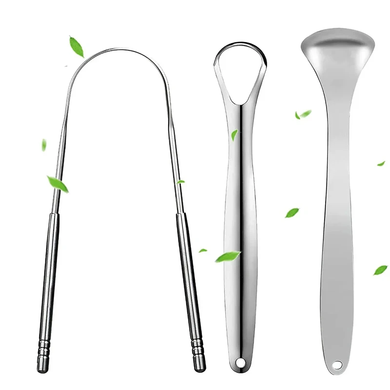 Stainless Steel Tongue Scrapers Tongues Cleaner for Adults Kids Portable Tongue Coating Remove Brush Personal Oral Hygiene Care