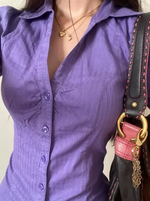 Y2K Hot Girl Koszulka z krótkim rękawem i guzikami Mała koszula Odzież damska 2025 Jesień i zima