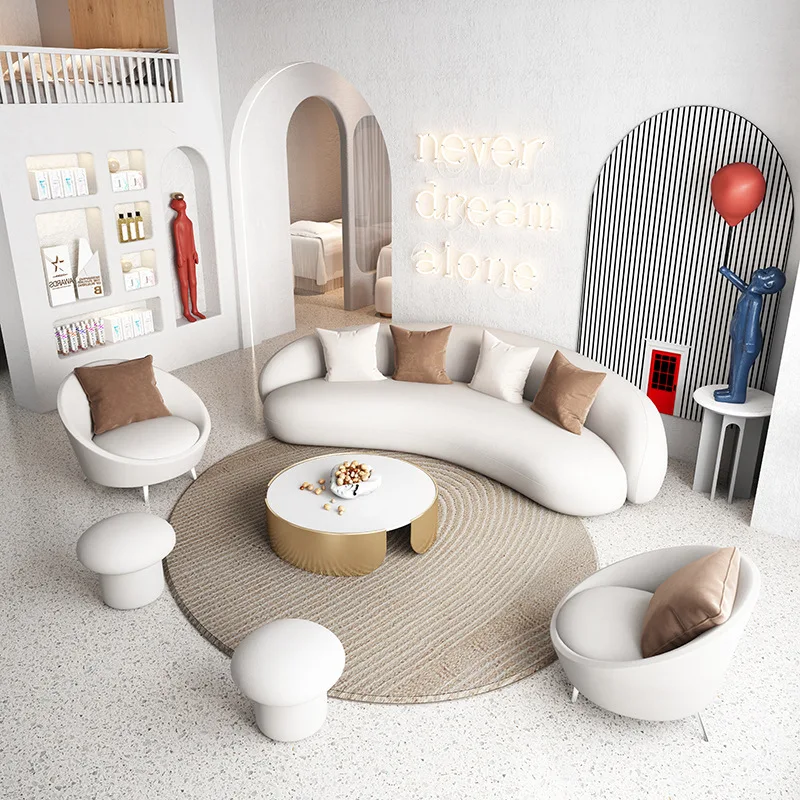 

Nordic curved sofa modern simple small apartment beauty salon office reception room fabric sofa combination