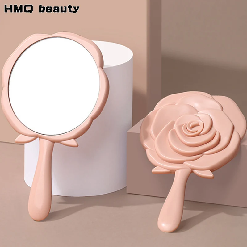 Makeup Mirror Rose Flower Shape Eyelash Extension Handheld Vanity Mirror Portable Cosmetic Mirror for Girls Women Makeup Tools