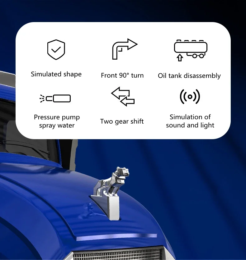 1:16 Simulation Passoire télécommandée 42CM 90 °   Tourner la pompe avant, réservoir détachable, pulvérisation d'eau, son et lumière, 30 minutes, modèle de camion RC à