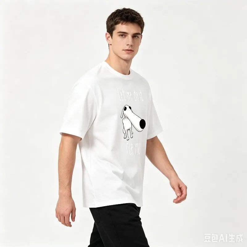 Casual Short Sleeve T Shirt Let Me Do It For You Cartoon Long Nose Dog Print Loose Fashion Daily Tee