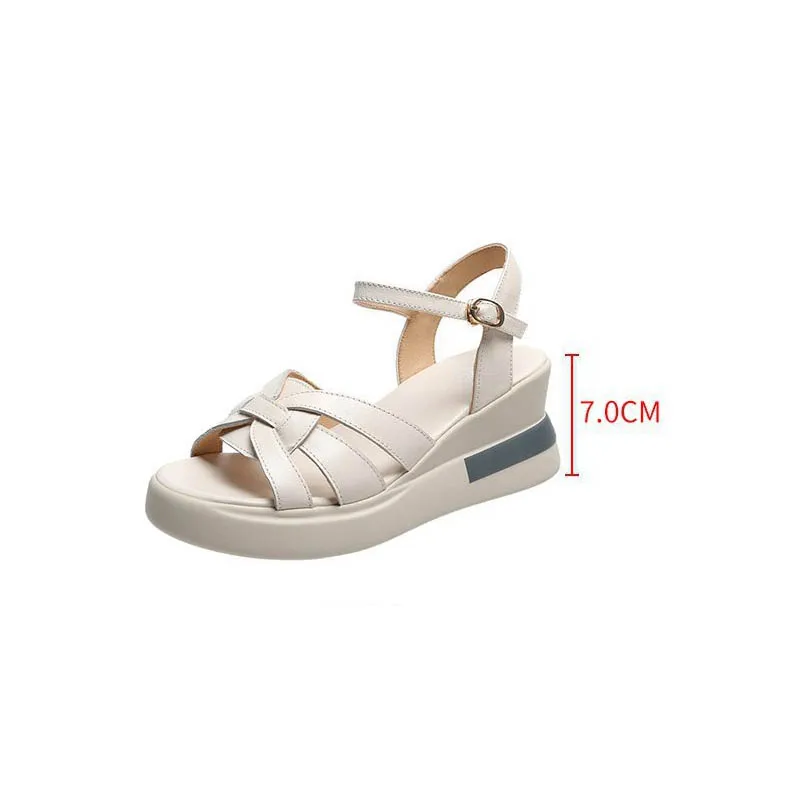 Hollow Buckle Sandals Female Summer Retro Round Head Wedges Roman Shoes Open Toe Casual Walking Slippers Sandalias De Mujer