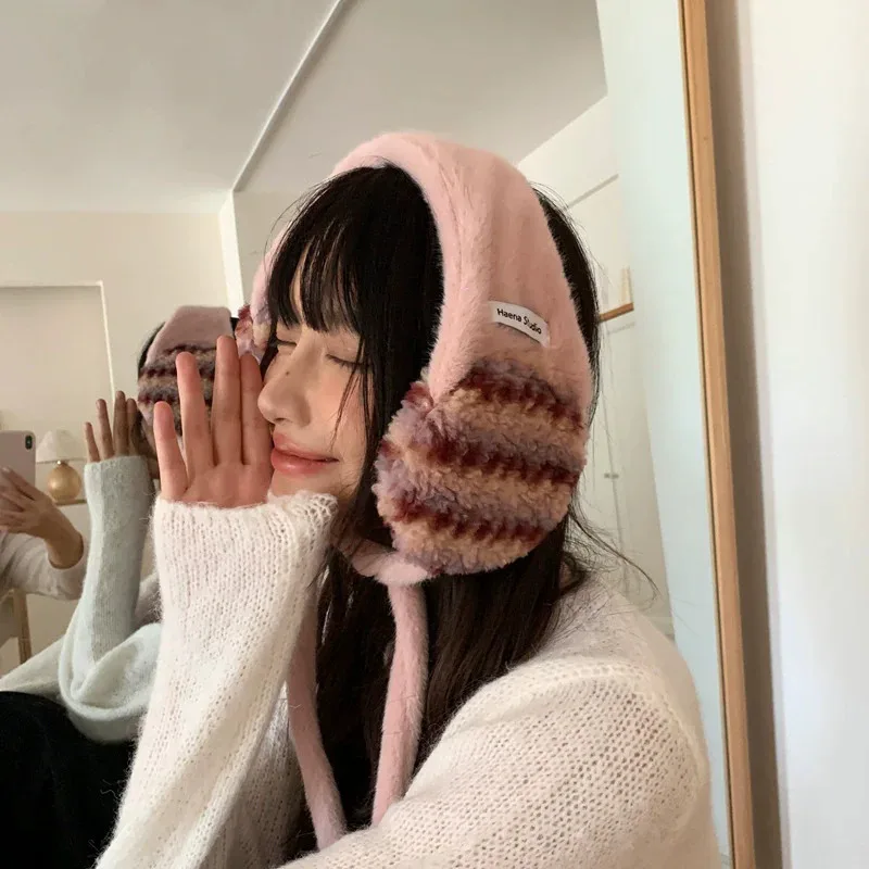 غطاء للأذنين كوري محبوك يدويًا باللون الوردي الحلو للنساء للخريف والشتاء أثناء السفر للتدفئة ومتعددة الاستخدامات #2