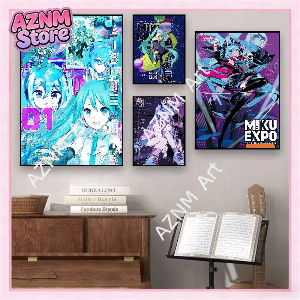 Anime H-hatsunes Cool M-miku Vintage Posters Sticky Whitepaper Prints Posters Artwork Posters Wall Stickers