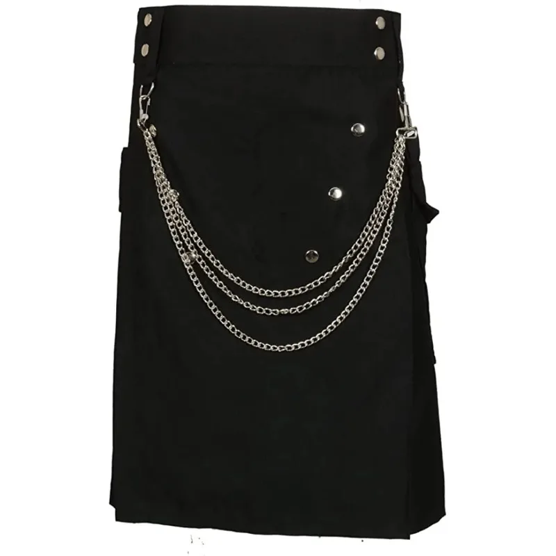 Men's Dress Retro Scottish Gothic Punk Fashion Black Fashion Practical Short Skirt Paired with Silver Chain Skirt