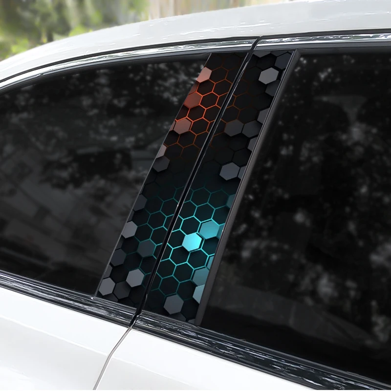 2pcs Honeycomb image Car Decal Car B-pillar Sticker Vinyl waterproof DIY car door post decal Cover scratched car decal