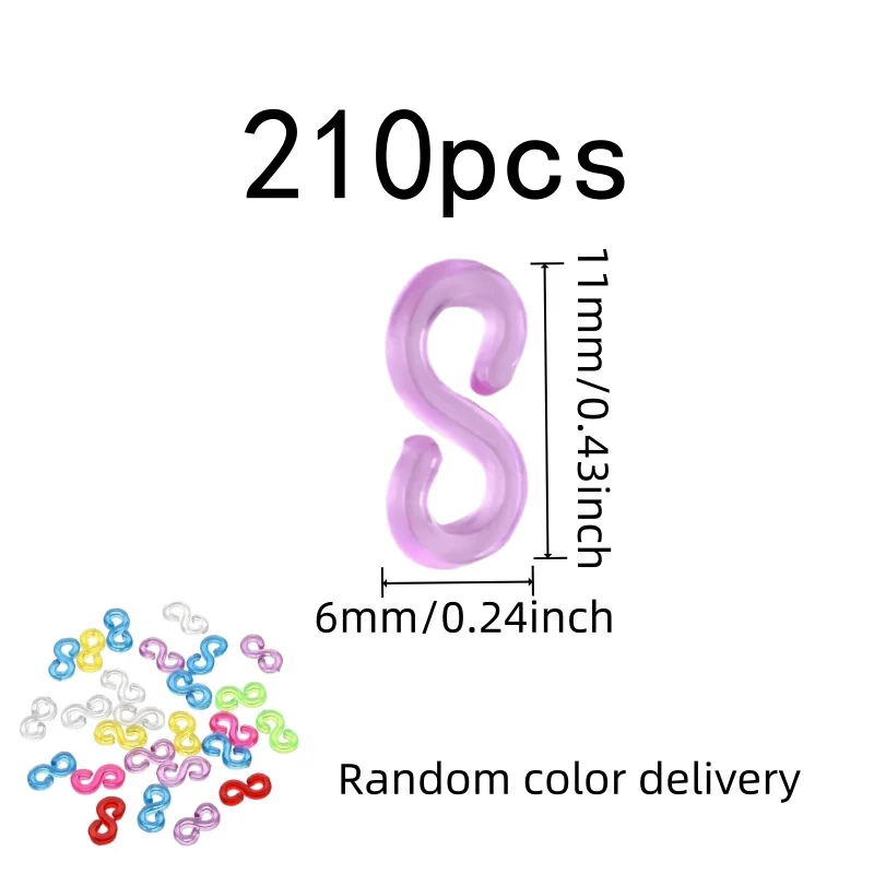 S-Shaped Rubber Clips 210 pcs, Random Color Assortment, Flexible Elastic Design, for DIY Weaving Projects