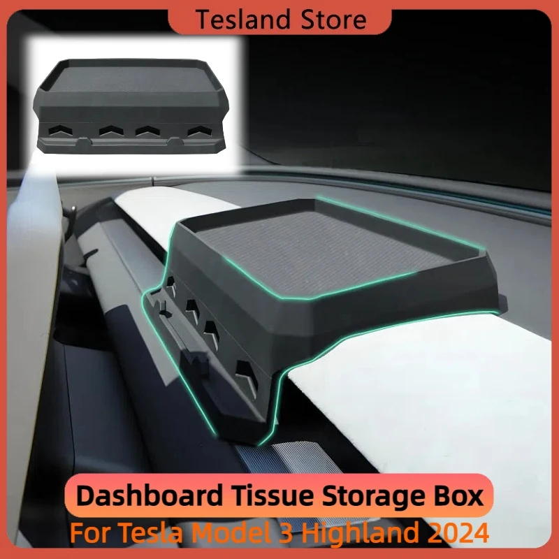 Dashboard Tissue Storage Box For Tesla Model 3 Highland 2024 Instrument Panel Silicone ETC Storage Tray Auto Accessories