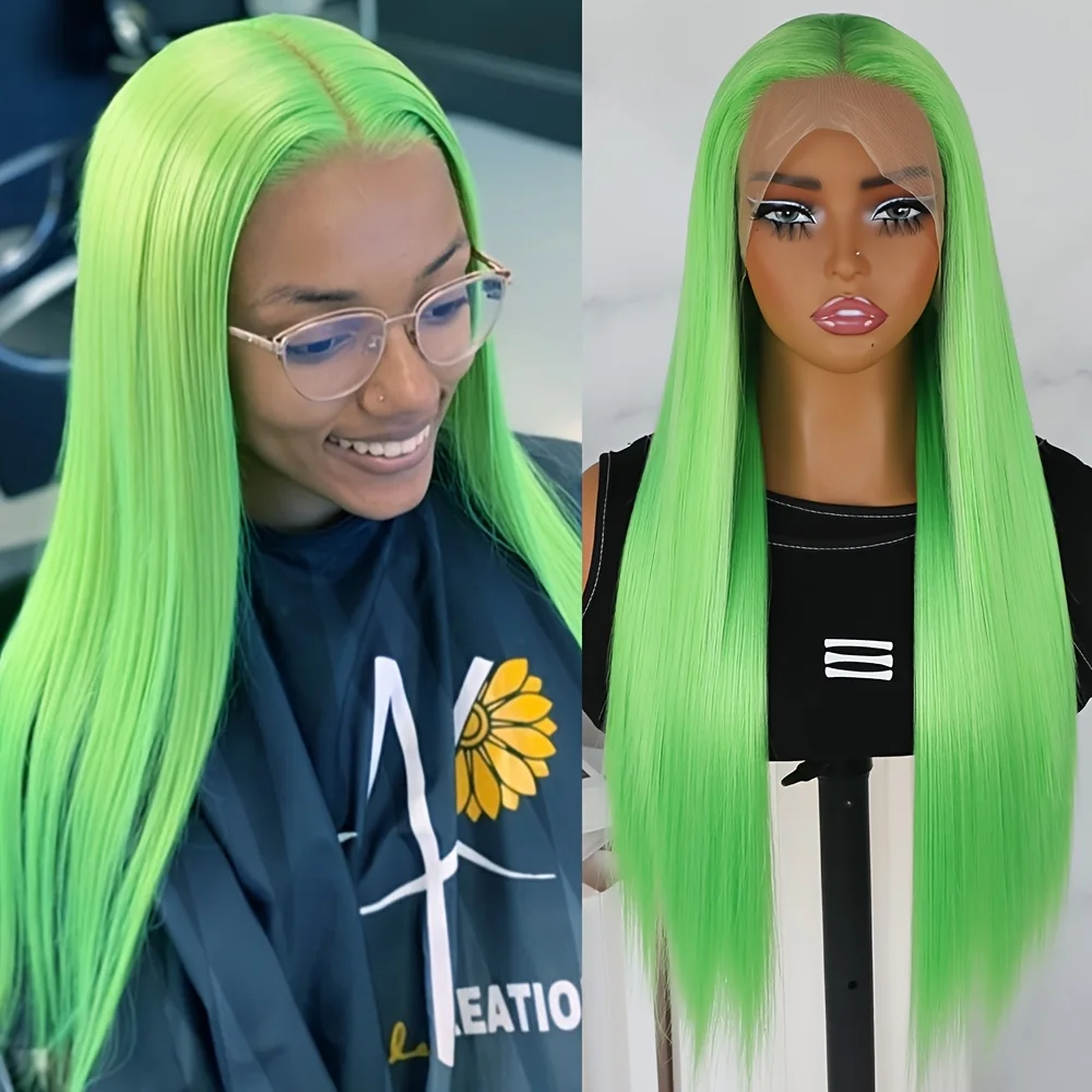 

Синтетический парик с кружевной передней частью 13x4, цвет зеленый фруктовый, с отдельной прядью, длинные прямые волосы, без клея, для женщин, для вечеринок, термостойкий