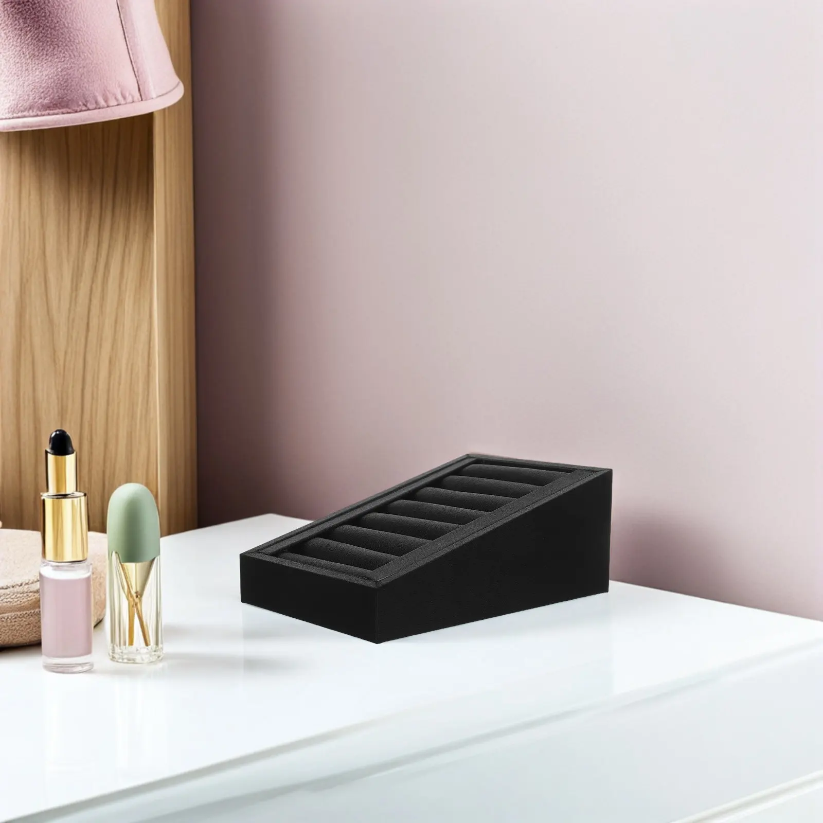 

Подставка-органайзер для колец и украшений из ПУ с отделениями, черная, многосекционная, штабелируемая, для выставок и демонстрации ювелирных изделий