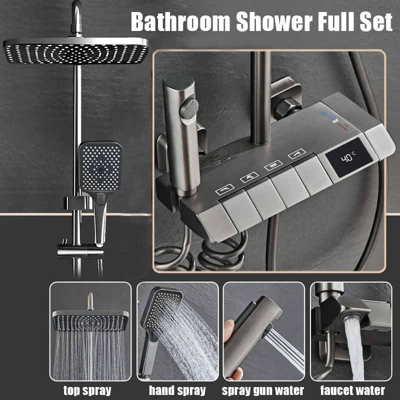 Bathroom Shower Full Set Digital LED Shower System Rain Pressurized Bathtub Shower Sets Hot Cold Shower Faucet Booster