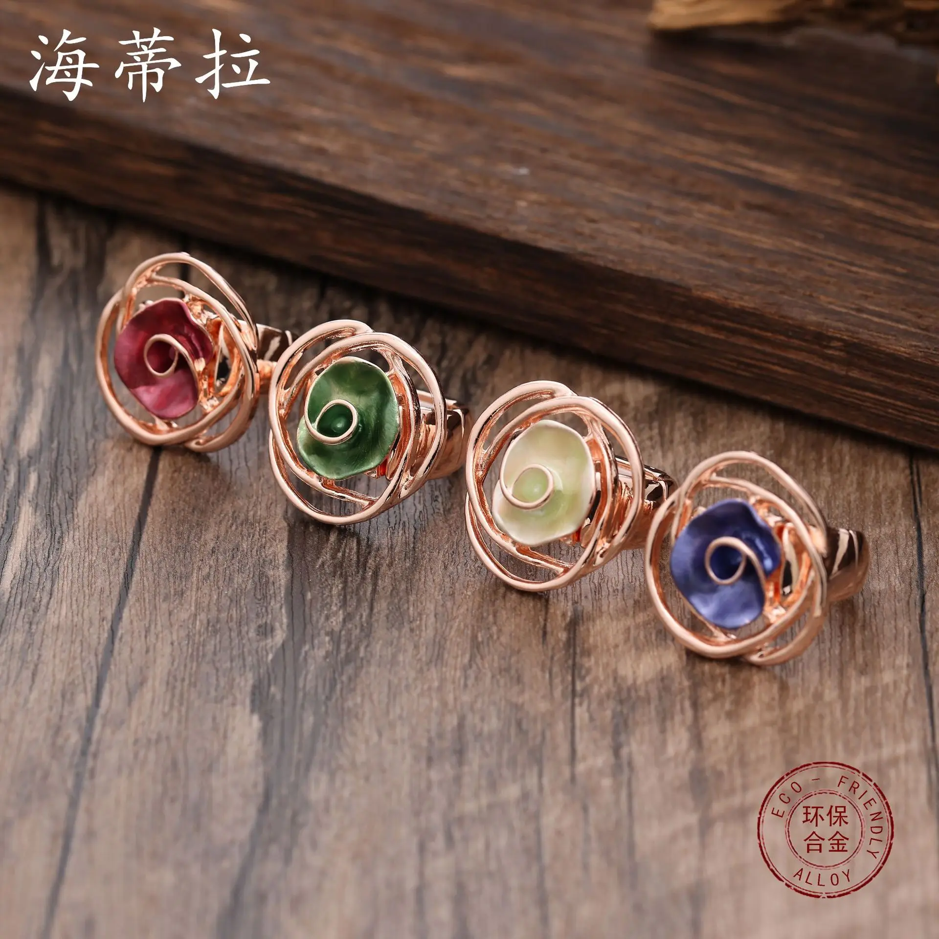 explosion Color oil rose flower elastic ring Fashion high sense Women's versatile rose ring