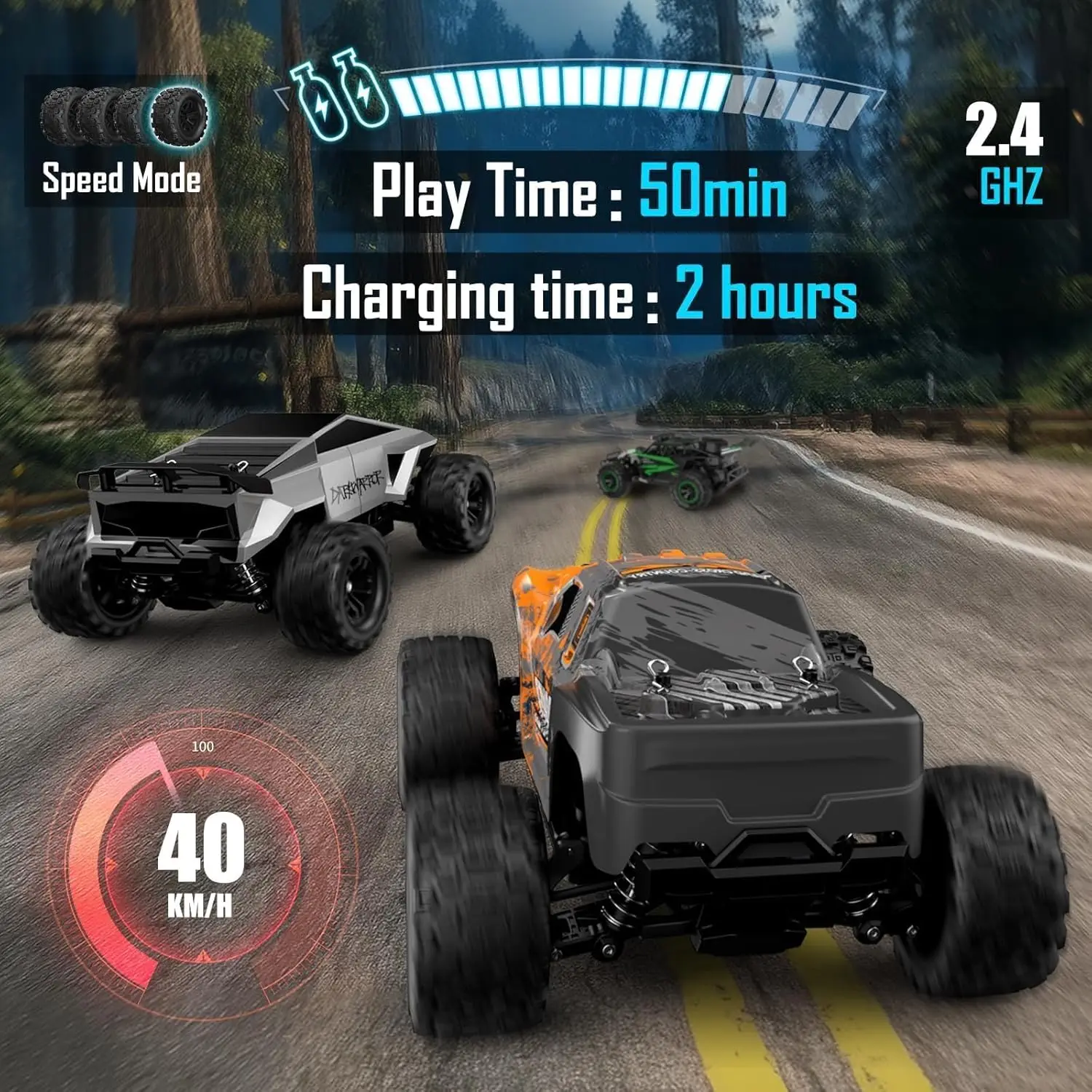 High-Speed 1/18 Scale 4WD All-Terrain RC Vehicle for Adults - 2-in-1 Monster Truck & Drift Car, 40KM/H Fast RC Car with 2.4GHz Remote, 2 Batteries, 2 PVC Shells, Ready to Run