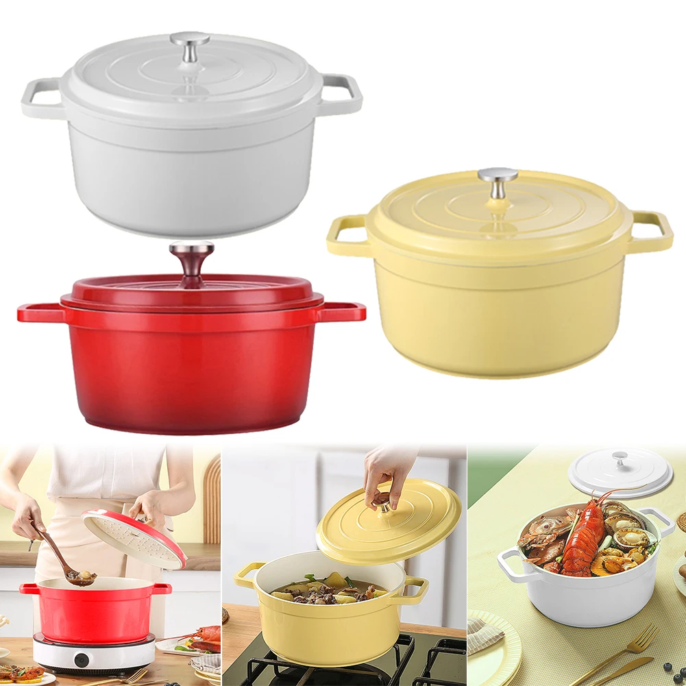 Enameled Dutch Oven Pot with Lid Nonstick Heat Preservation Cookware Mini Cast Aluminum Pot Casserole Multifunctional Cookware