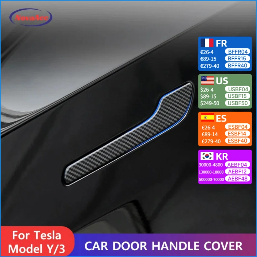 

Крышка дверной ручки автомобиля для Tesla Model Y Juniper Model 3 Highland 2021-2025 ABS, текстура из углеродного волокна, устойчивая к царапинам защита