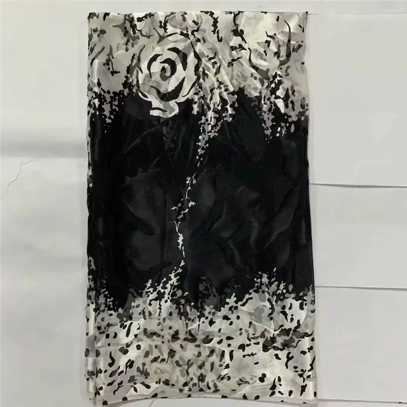5 Yards latest high quality african silk satin fabric for lady dress printed silk sewing material. N05