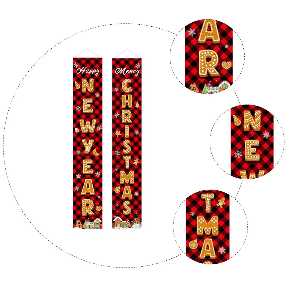 

1 Pair Christmas Banner Door Couplet Holiday Hanging Porch Wall Decoration Party Banner Reusable Banners Xmas Door Decor