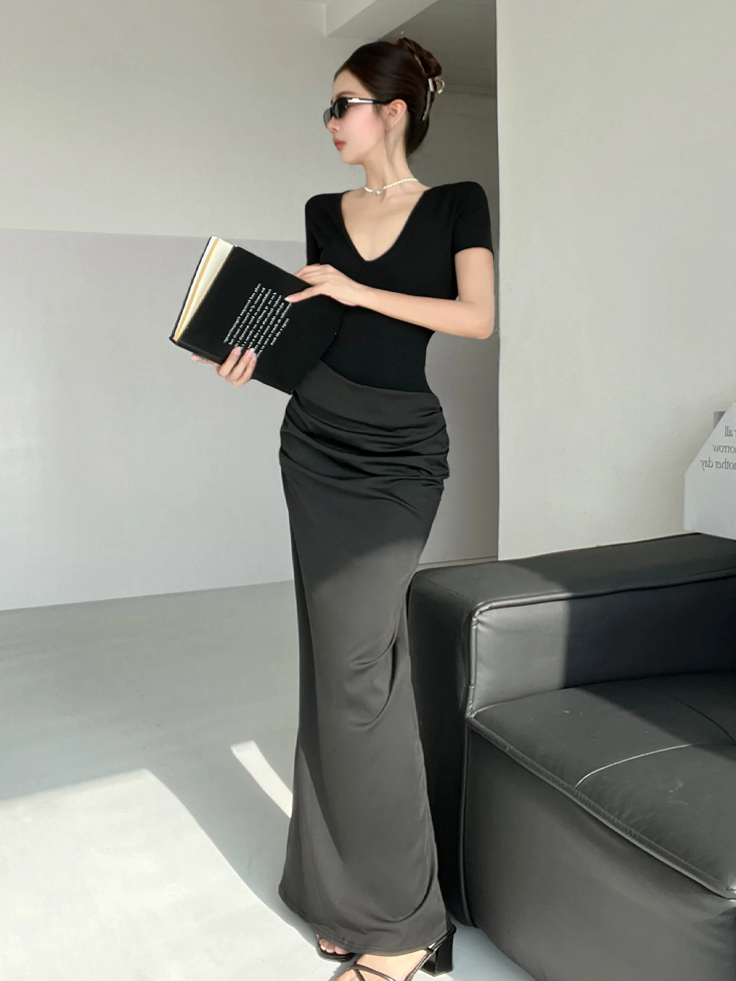 

Удобная сексуальная юбка с глубоким V-образным вырезом и сложенным узором ort Sve Fi Tail, длинная утягивающая юбка с эластичной резинкой на талии