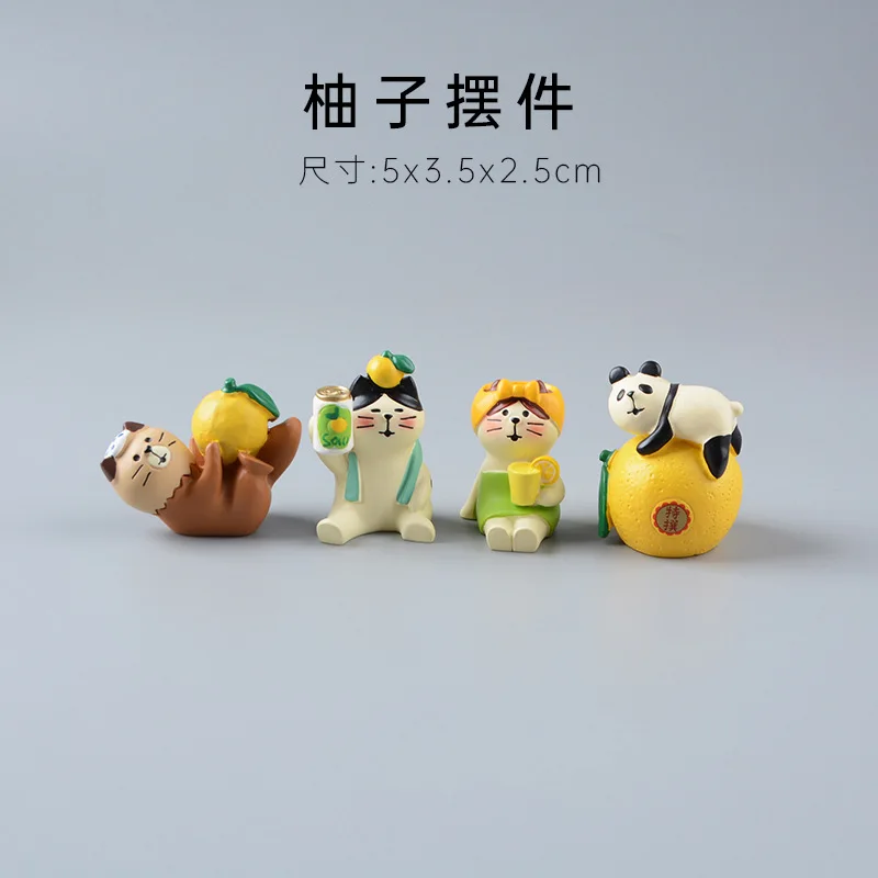 Cartoon Fruit Pomelo Juice Panda Cat Figurines Resin Fairy Garden Dollhouse DIY Home Decoration Birthday Christmas Toys for Kids