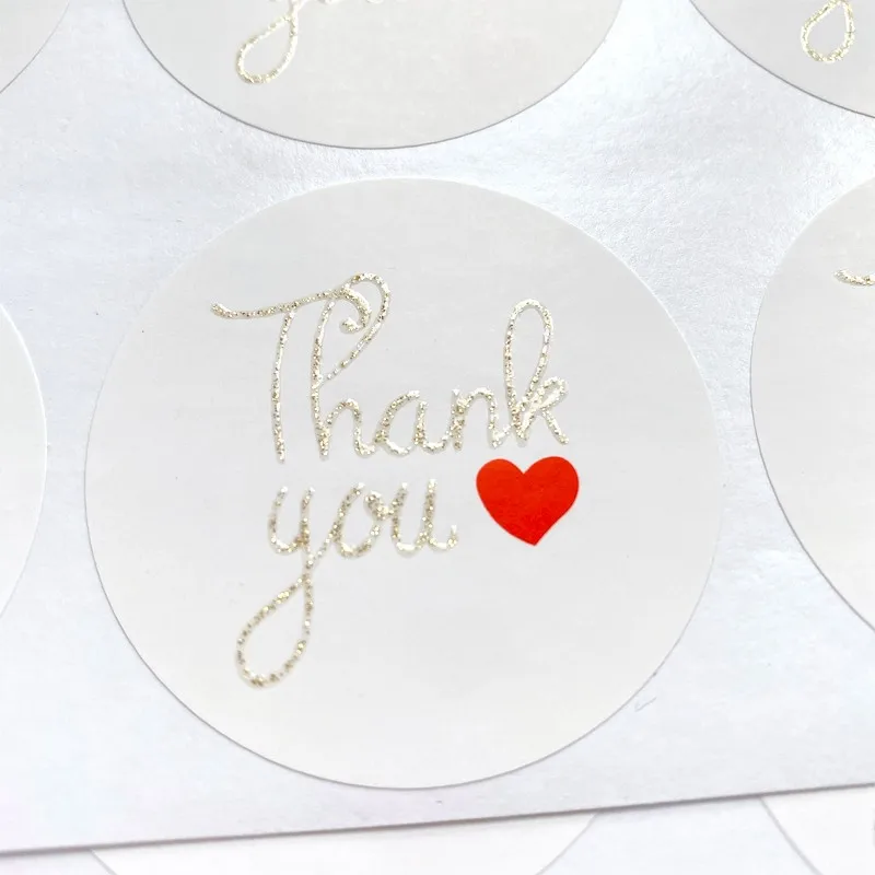 80pcs/lot TAHNK YOU Golden sequined red heart business label gift baking cake non-adhesive sealing sticker