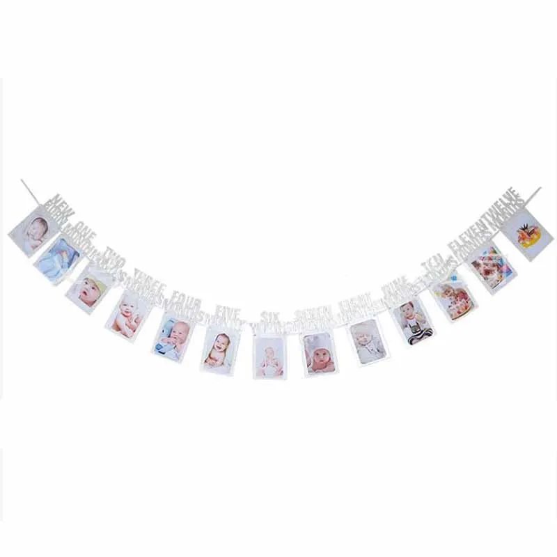 Baby-Fotobanner zum ersten Geburtstag, 1–12 Monate, Foto-Requisiten, Junge, Mädchen, Fotografie, Wimpelkette, Girlande, Babyparty, Partydekoration – Detail 10