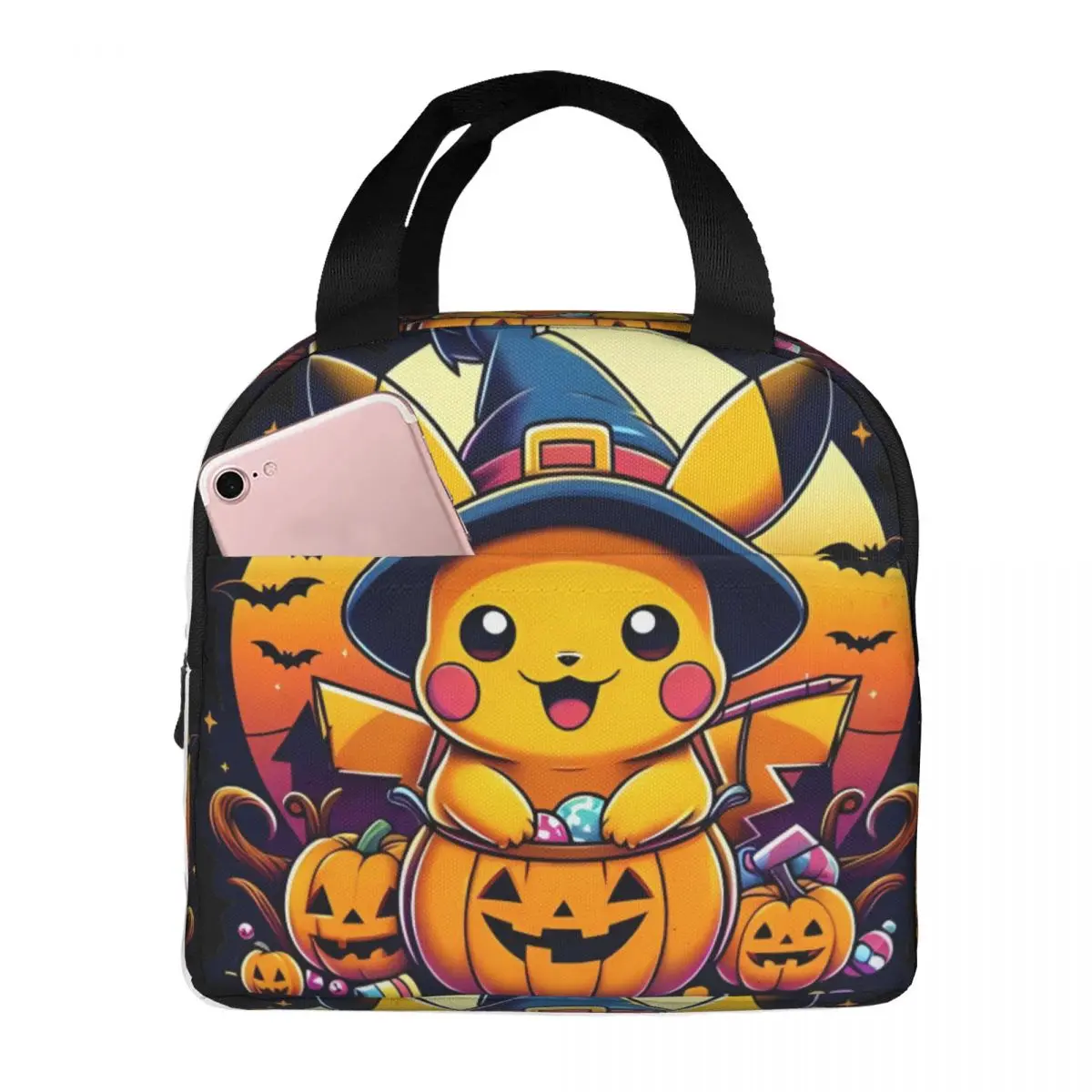 Trick Or Treat Pokemon Pikachu Lunch Bag For Child Lunch Box Funny Beach Cooler Bag Convenient Oxford Thermal Tote Handbags