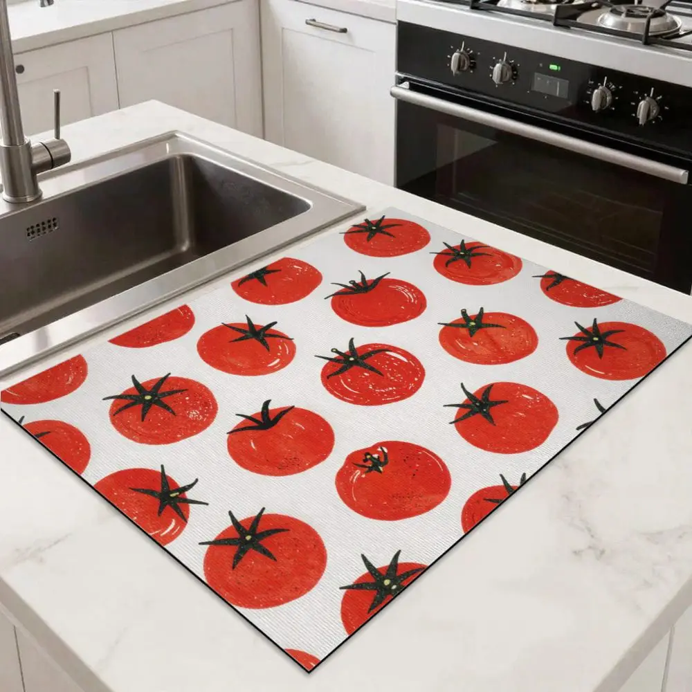 Fast Drying Heat Resistant Kitchen Counter Absorbent Mat Tomato Gingham Coffee Bar Tableware Drying Pad Dining Table Placemat