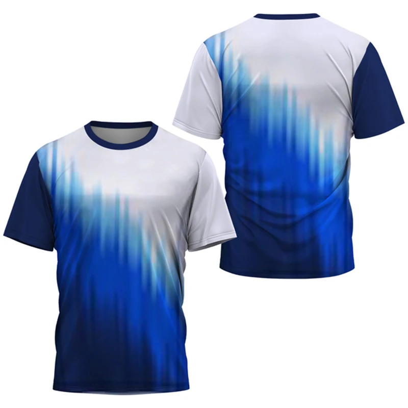 Summer Tops Fashion Gradient Stripe Print T-Shirt Men Badminton Table Tennis Comfort Clothing Casual Round Neck Sports T-Shirts