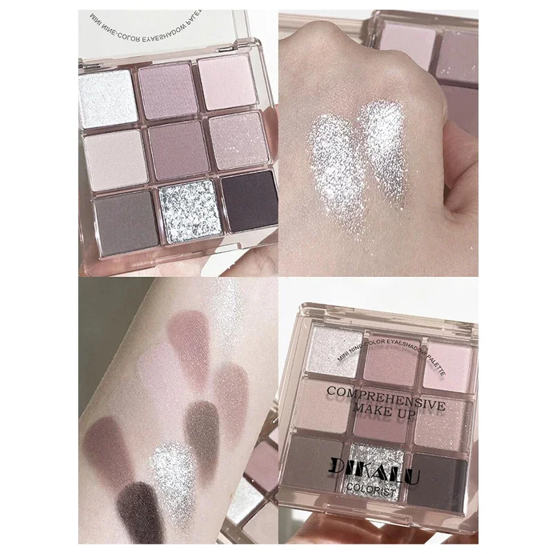 Dikalu 9-color New Korean Eyeshadow Palette Tray Pure Sweet Cool Ash Crushed Diamond Smoked Eye Shadow Plate Women's Makeup