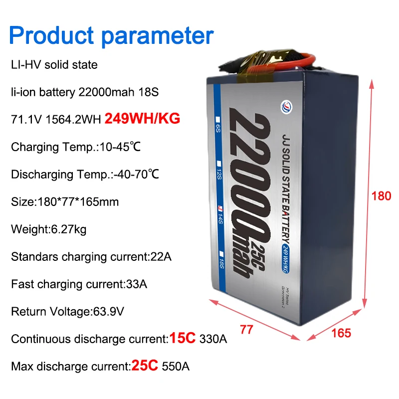 Cheap Price  22000mah 6s/12S/14S/18S  High Energy Density High Discharge Rate   Battery Pack for  Agricultural