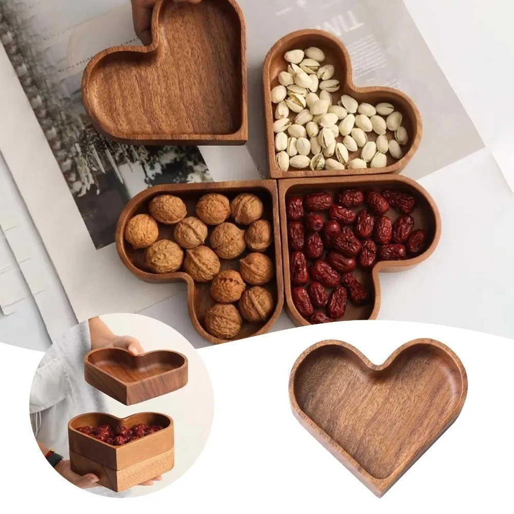 

New Wooden Heart Shaped Plates Stackable Multi-purpose Dessert Trays Durable Candy Dishes Decorative For Dried Fruits