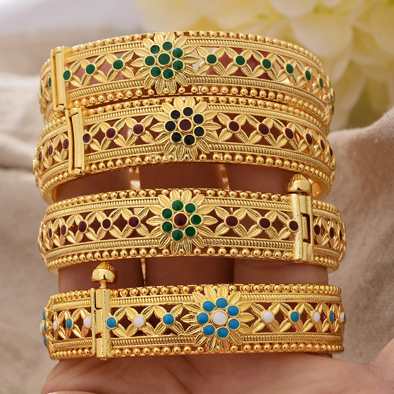 

Dubai Gold Color Bangles For Women Geometric Texture Finger Personality Jewelry Party Cocktail Bangles