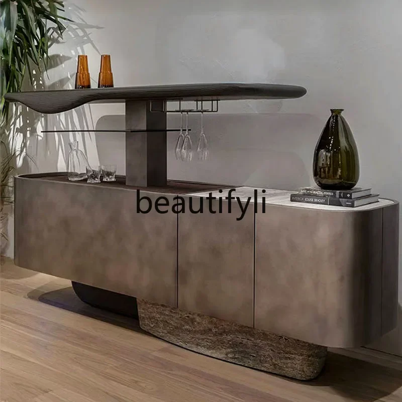 Italian side cabinet solid wood light luxury TV cabinet creative design sense lifting wine cabinet against the wall