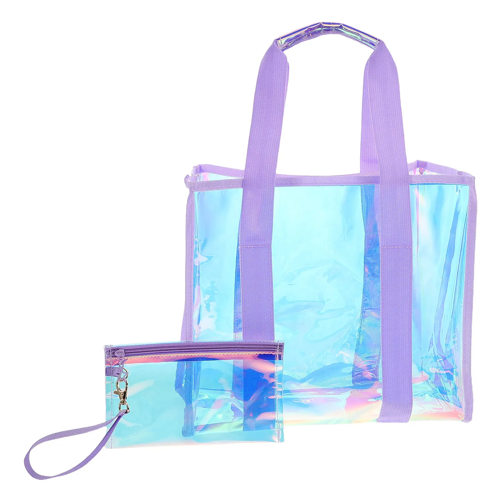 

1Set Large Capacity Waterproof Beach Tote Bag Women's Holographic PVC Pool Tote Clear Travel Bag for Summer Outings Storage