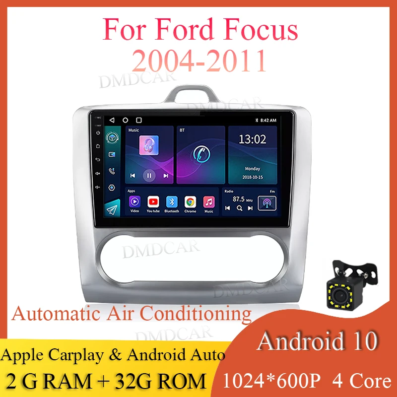 

Wired Carplay 4 Core Android 10 32G Car Radio For Ford Focus 2004-2011 Automatic Air Conditioning android Auto GPS WIFI Screen