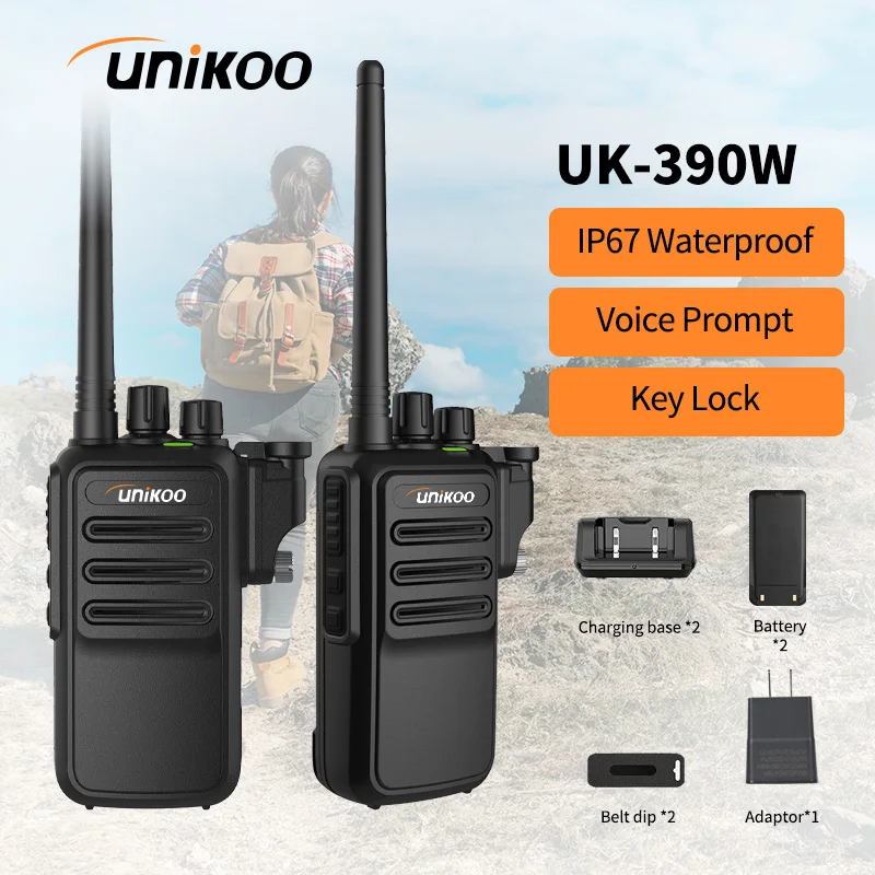 UNIKOO UK390W 5W Walkie Talkie Long Range 3-5Km Powerful IP67 Waterproof VHF or UHF 1pc or 2pcs Durable Two Way Radio Station