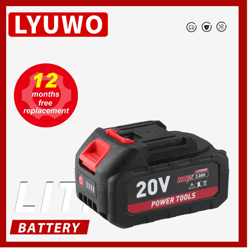 LYUWO-Bateria Recarregável Sem Fio, Série de Iões de Lítio 20V, Broca, Serra, Chave de Fenda, Chave Angular, Ferramentas Elétricas Sem Escova