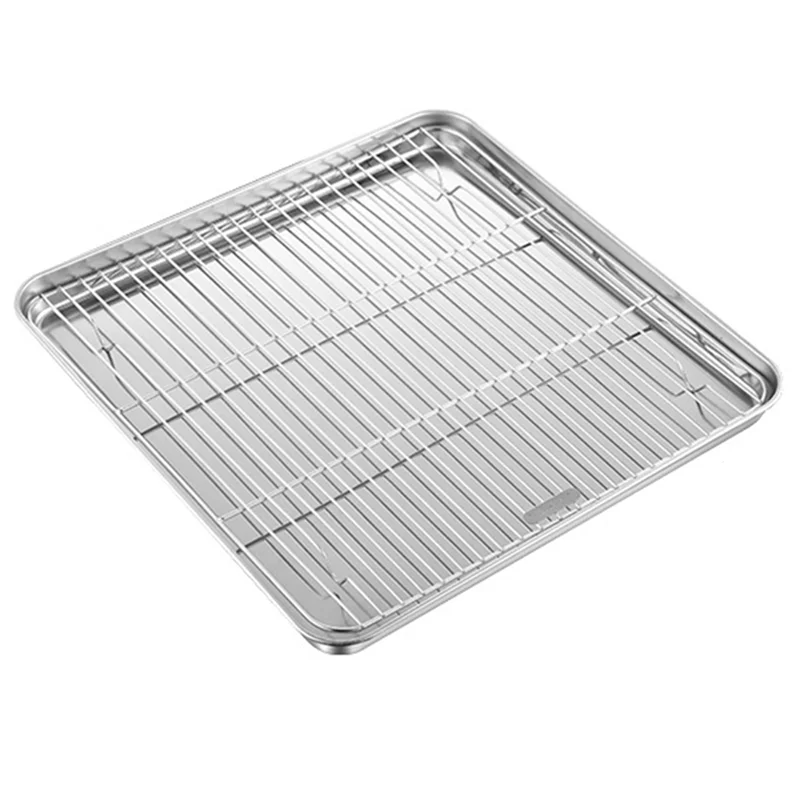 

A93E-Square Stainless Steel Baking Tray Removable Cake Grid Cooling Rack Kitchen Non-Stick Food Plate Barbecue Bakeware