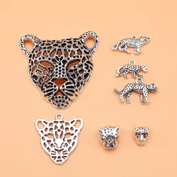 7pcs Antique Silver Color Leopard Charms Collection For DIY Jewelry Making, 7 Styles, 1 of Each