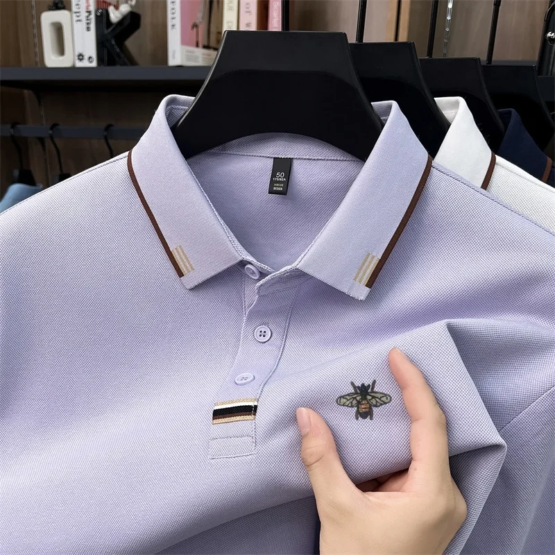 Men's Skin Friendly Print Polo Shirt Autumn Original Cotton Solid Color Comfort Long Sleeve T-shirt Commute Fashion Men's Wear