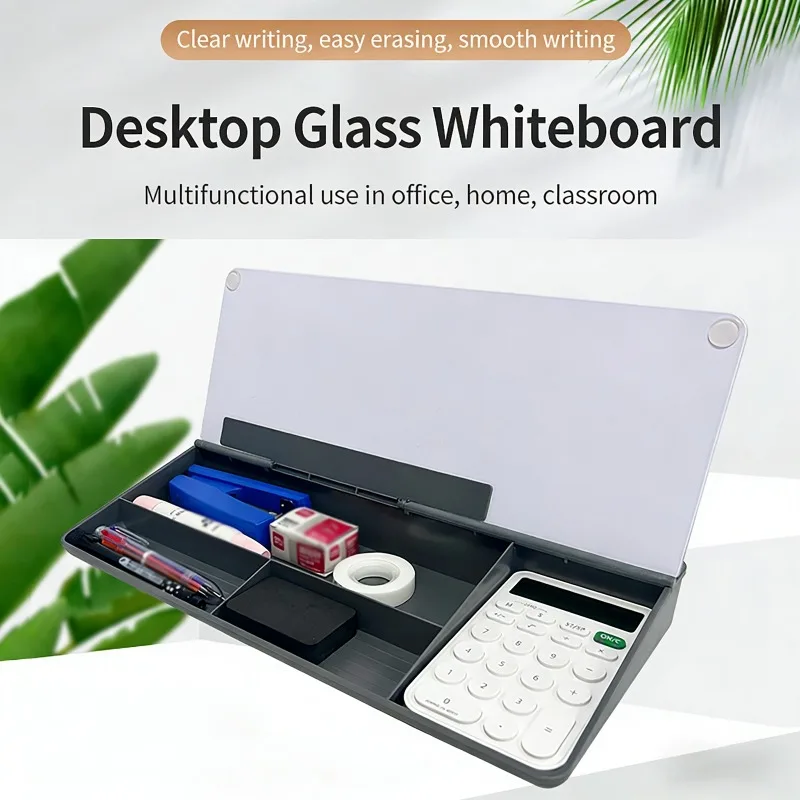 Desktop Whiteboard with Invisible Storage Smooth Writing Blackboard Glass Whiteboard Office Notes White Board with Card Slots