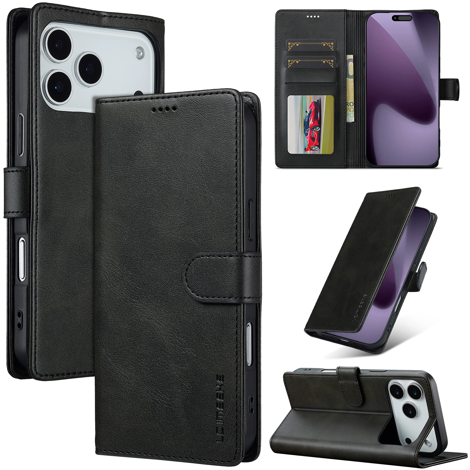Luxury Wallet Leather Cards Holder Case For iPhone 17 16 15 14 13 12 11 Pro Max Plus FE Shockproof Protection Cover Accessories