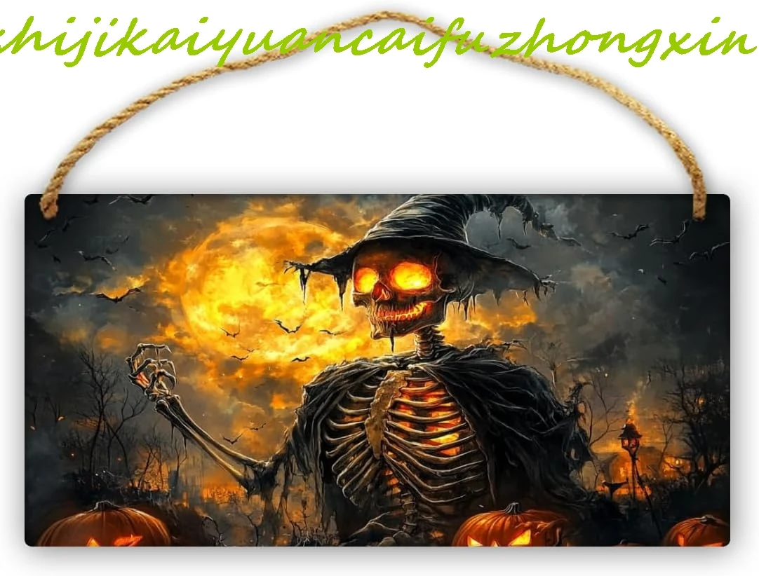 Craft Wooden Painting Skeleton Man & Pumpkin Lantern,Apartment,Man cave,Tavern Wall Hanging Wood Plank Signs,Exquisite Skele