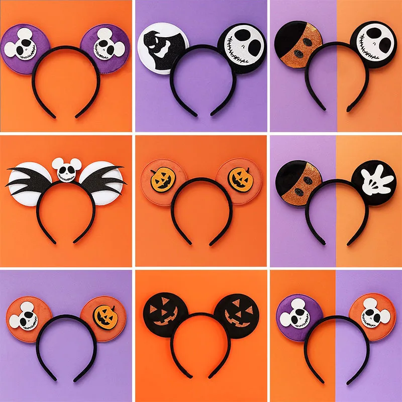 

Disney Halloween Mickey Mouse Pumpkin Ear Headband For Adults Kid Witch Bat Skeleton Hairband Women Girls Ghost Hair Accessories