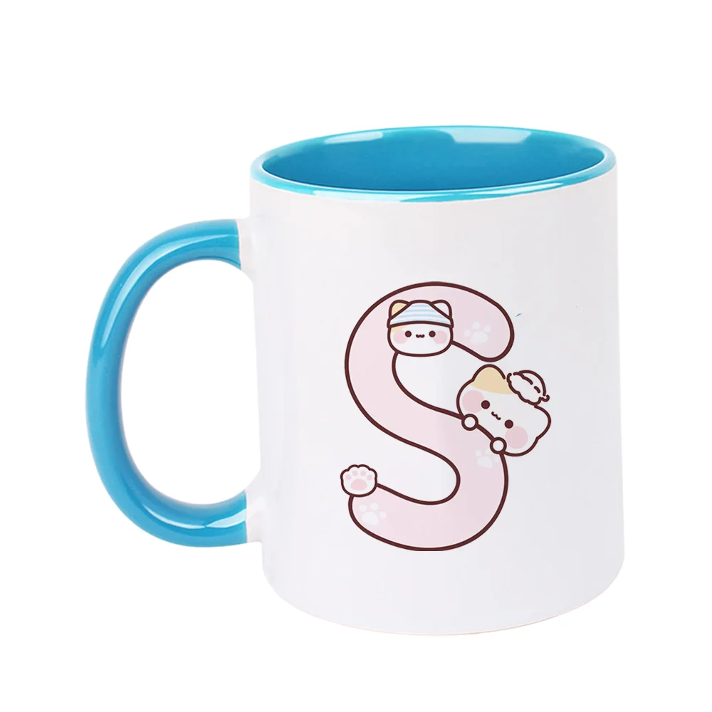 11oz Cute Cat Printed Ceramic Coffee Mug for Home Office Tableware with Adorable S-shaped Design Perfect for Birthday Party Chri