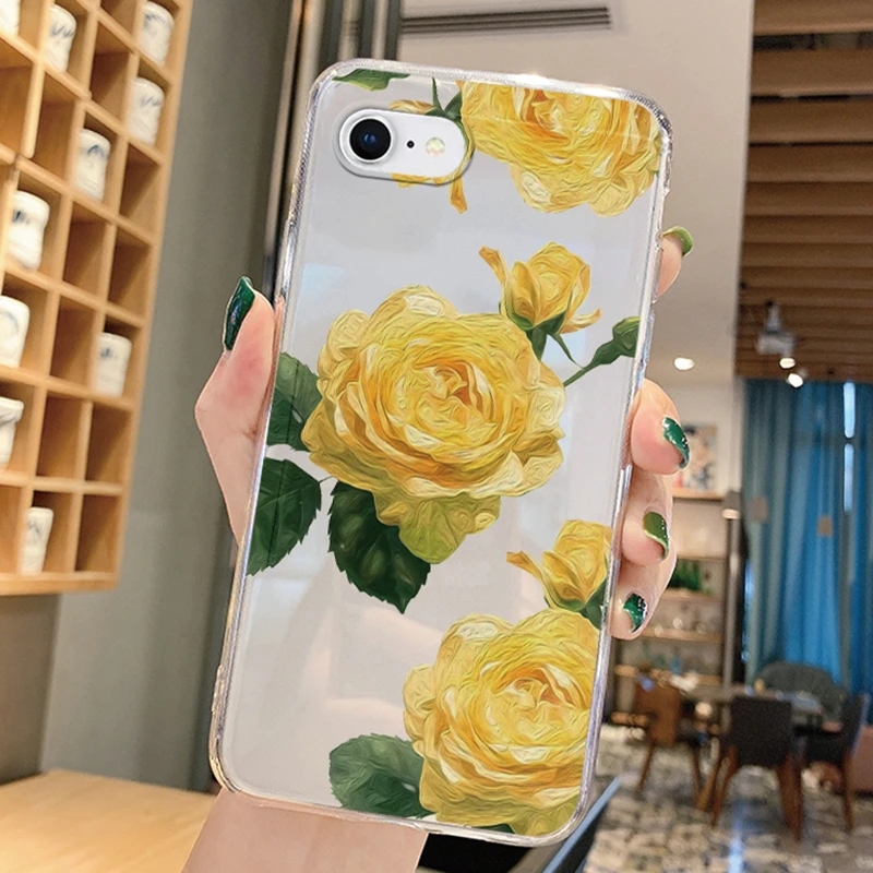 For IPhone 6 6S 8 6 Plus XR X XS XS Max SE 2022 SE 2020 7 8 Plus 7 Plus Phone Case Luxury Flower Plants Artistic Clear TPU Shell