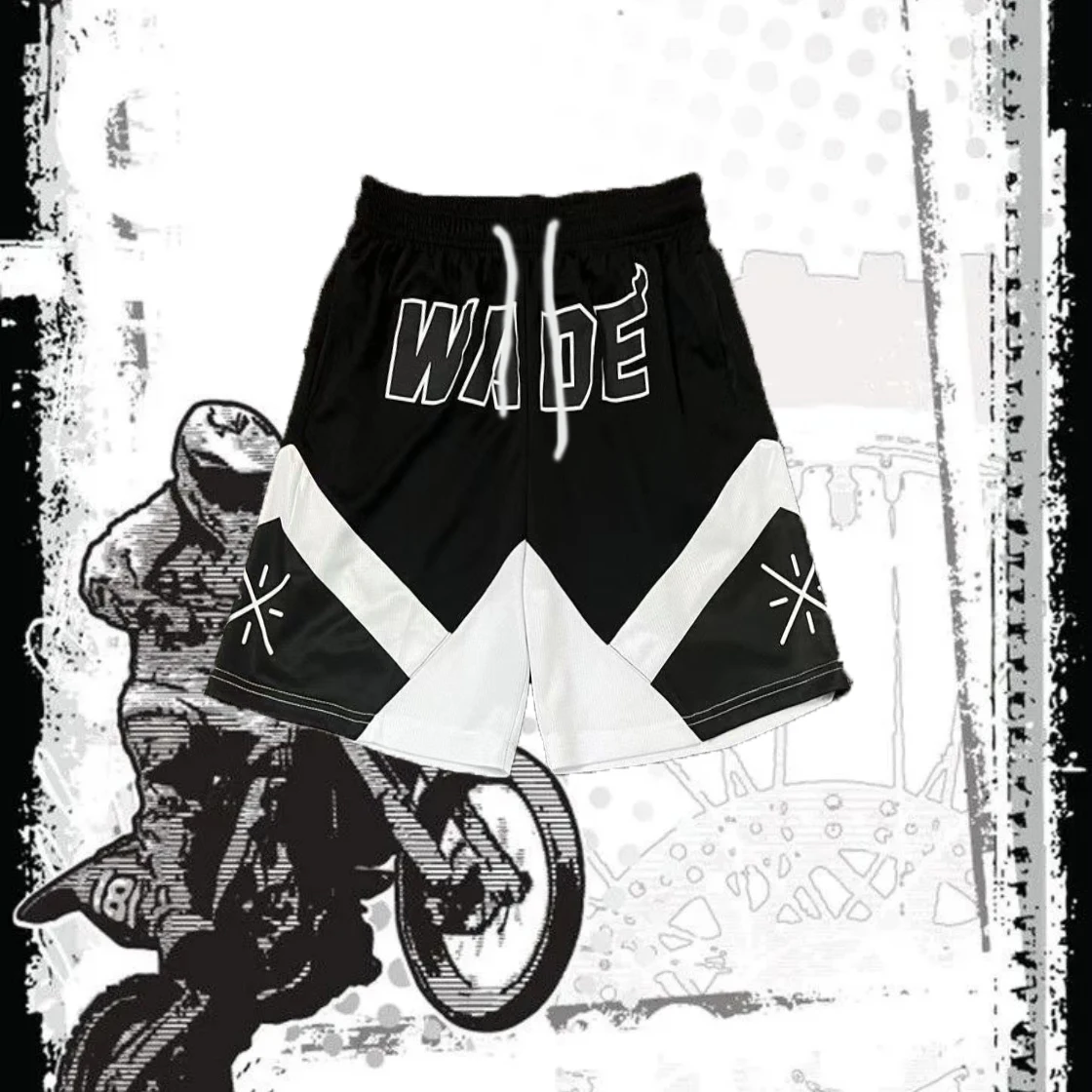 

Motorcycle Riding Black And White Color Matching Printed Shorts Fashion Loose Quick Dry Cycling Shorts Men And Women The Same