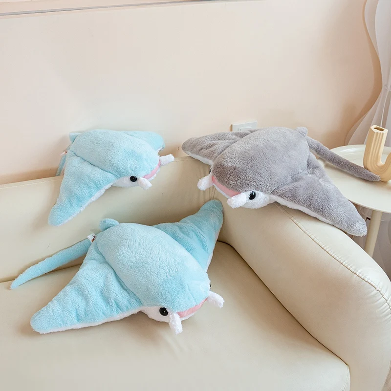 Cute Manta Ray Plush Sky Blue Gray With Wide Wings And Soft Fabric Stuffed Kawaii Ocean Creature Gentle Fun Accent Wonderful
